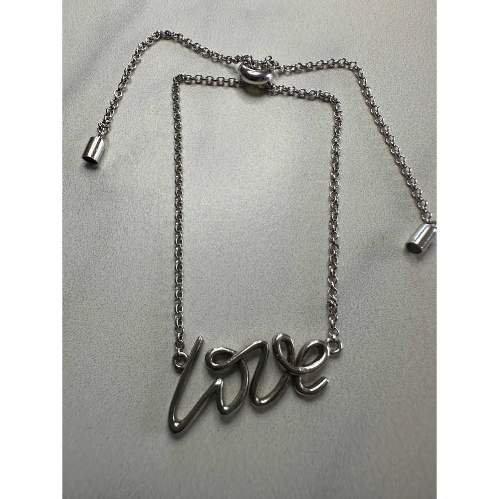 Sterling Silver 925 Love Script Adjustable Bolo Bracelet Cable Chain 2.84g